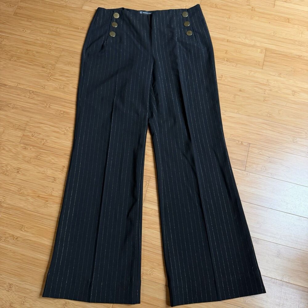 INC International Concepts Sailor Pants Size 8 Black Pinstripe Wide Leg Hi Rise